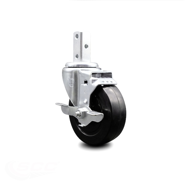 4 Inch Soft Rubber Wheel Swivel 7/8 Inch Square Stem Caster with Brake SCC